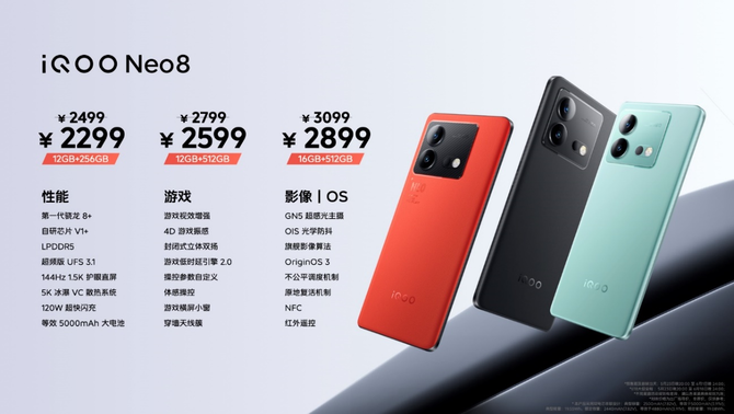 “更强更Pro”iQOO Neo8系列登场 首销售价2299元起