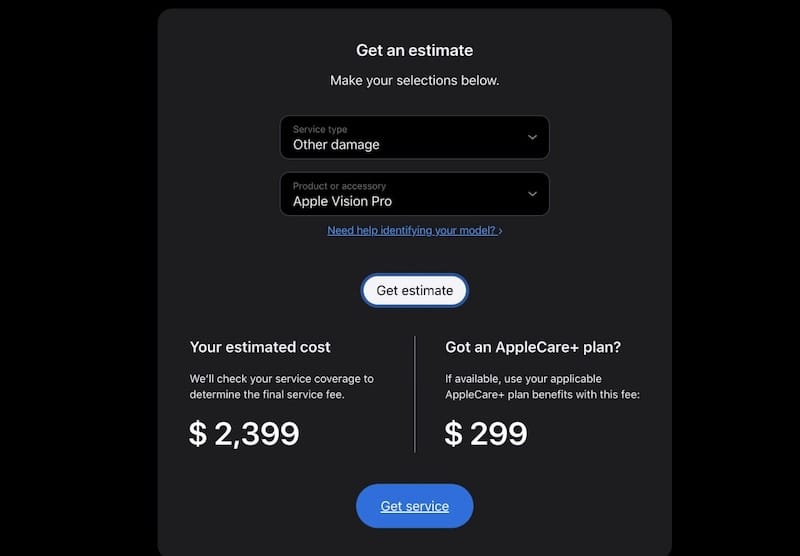 Vision Pro AppleCare+ 费用曝光：维修成本极高