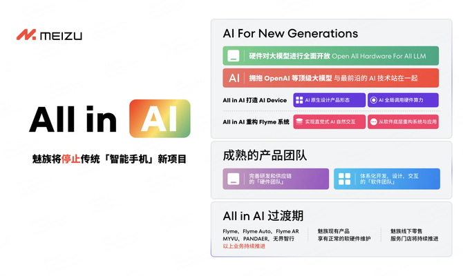 魅族宣布全面迈入 AI 领域，现有智能手机仍正常享有软硬件维护服务