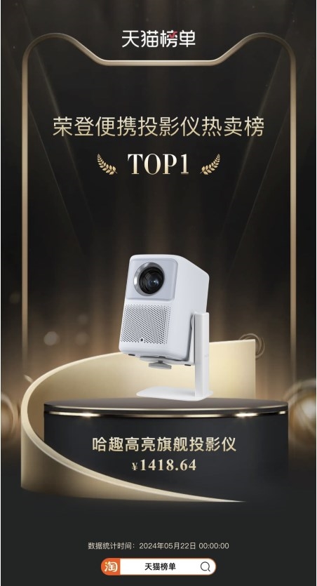 618投影仪巅峰战报：哈趣k2荣登京东天猫LCD投影双第一